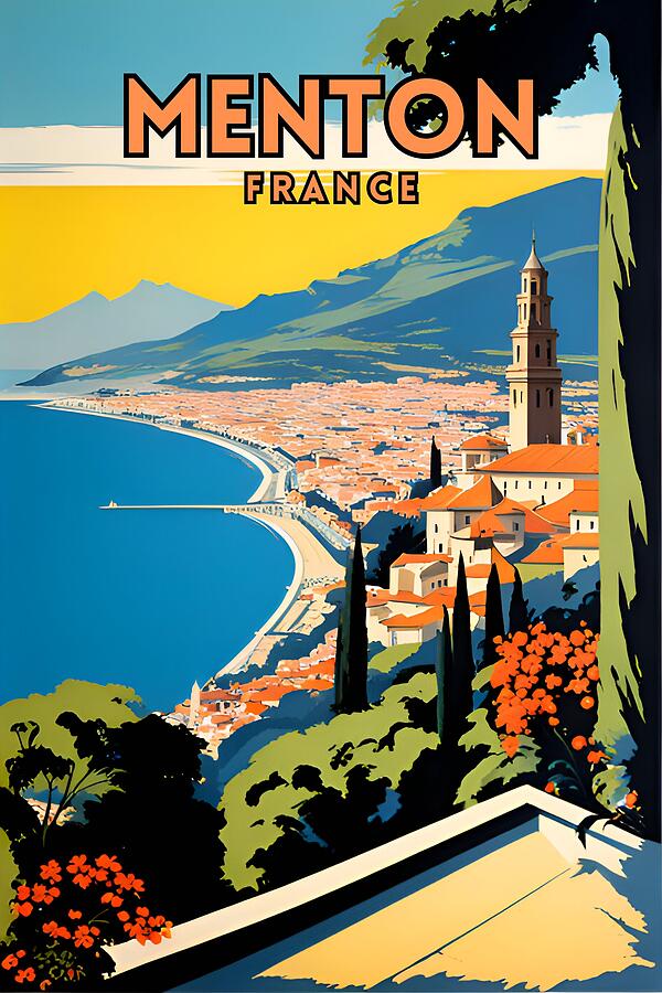 Menton France Vintage Travel Art Digital Art by Aesthetics Store Menton France Vintage Travel Art Digital Art by Aesthetics Store