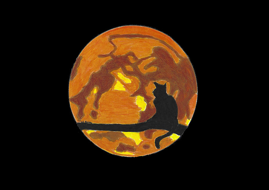 Meow at the Moon Mixed Media by Ali Baucom