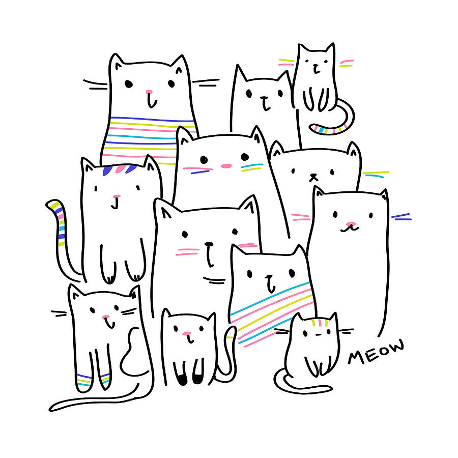 Meow Kitties Drawing by Beautify My Walls