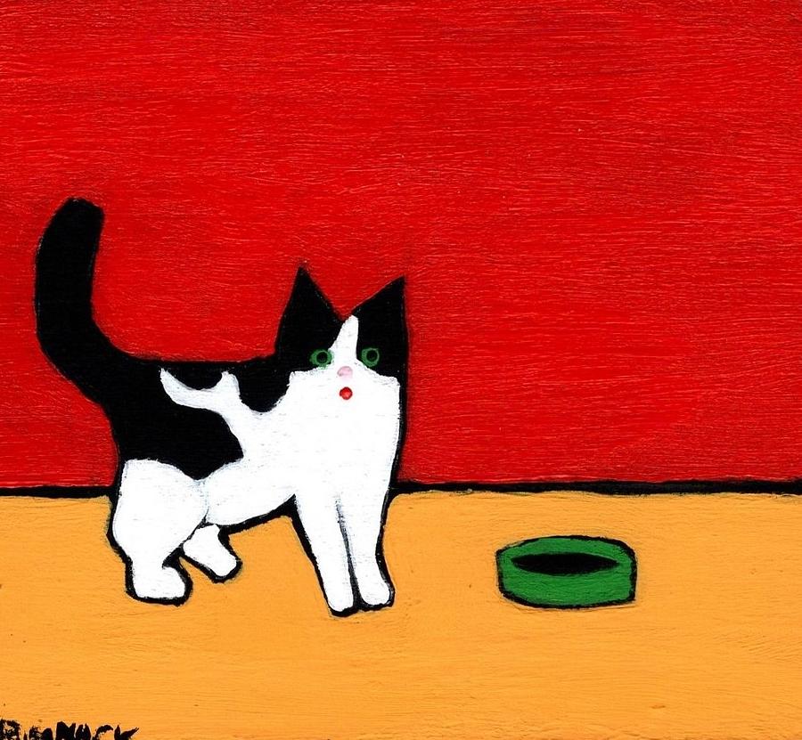 Black And White Cat Painting - Meow Mix time by Sherry Rusinack