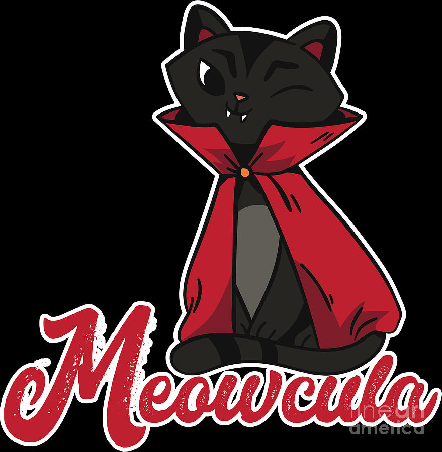 Halloween Digital Art - Meowcula Cat Dracula Cute Spooky Halloween Gift  by Haselshirt