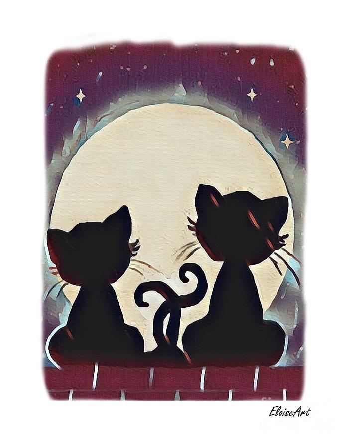 Cat Painting - Meowing at the Moon by Eloise Schneider Mote
