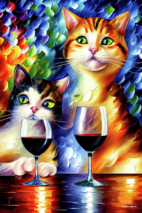 Meows and Merlots Digital Art by Stephen Younts