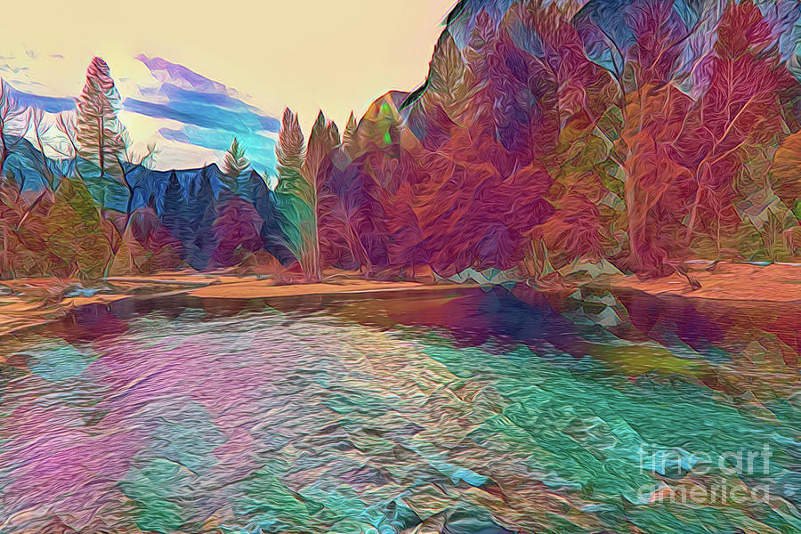 Merced River Yosemite Digital Art Series  Digital Art by Chuck Kuhn