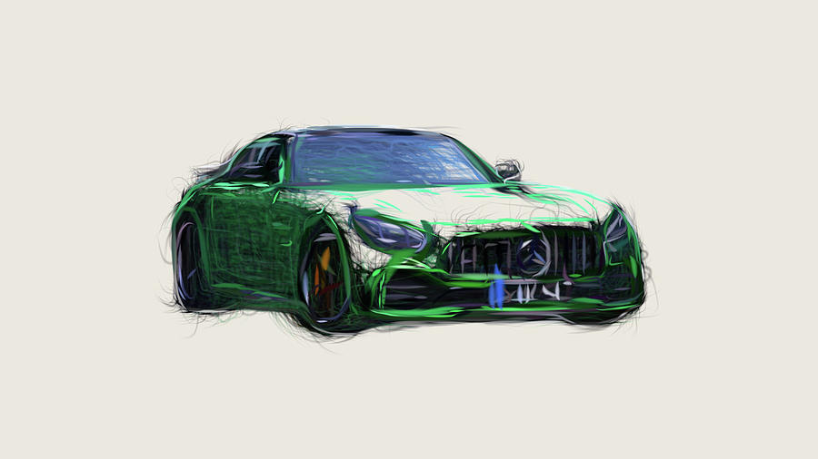 Mercedes AMG GT R Car Drawing Digital Art by CarsToon Concept