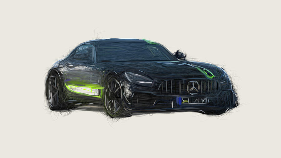 Mercedes AMG GT R PRO Car Drawing Digital Art by CarsToon Concept