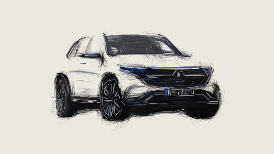 Mercedes Benz EQC Car Drawing Digital Art by CarsToon Concept
