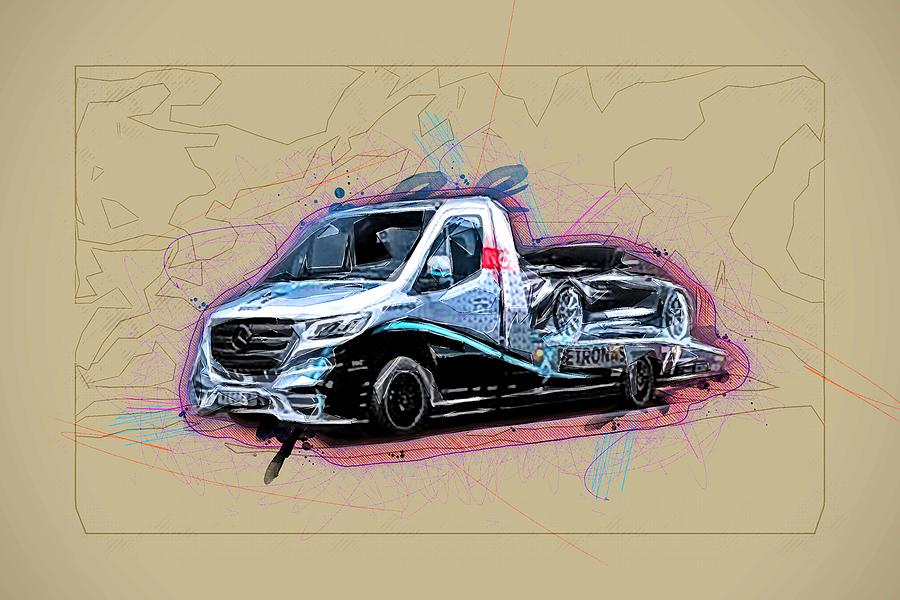 Mercedes Benz Sprinter Kegger Tow Truck Petronas Edition Supercar Transportation Mixed Media By