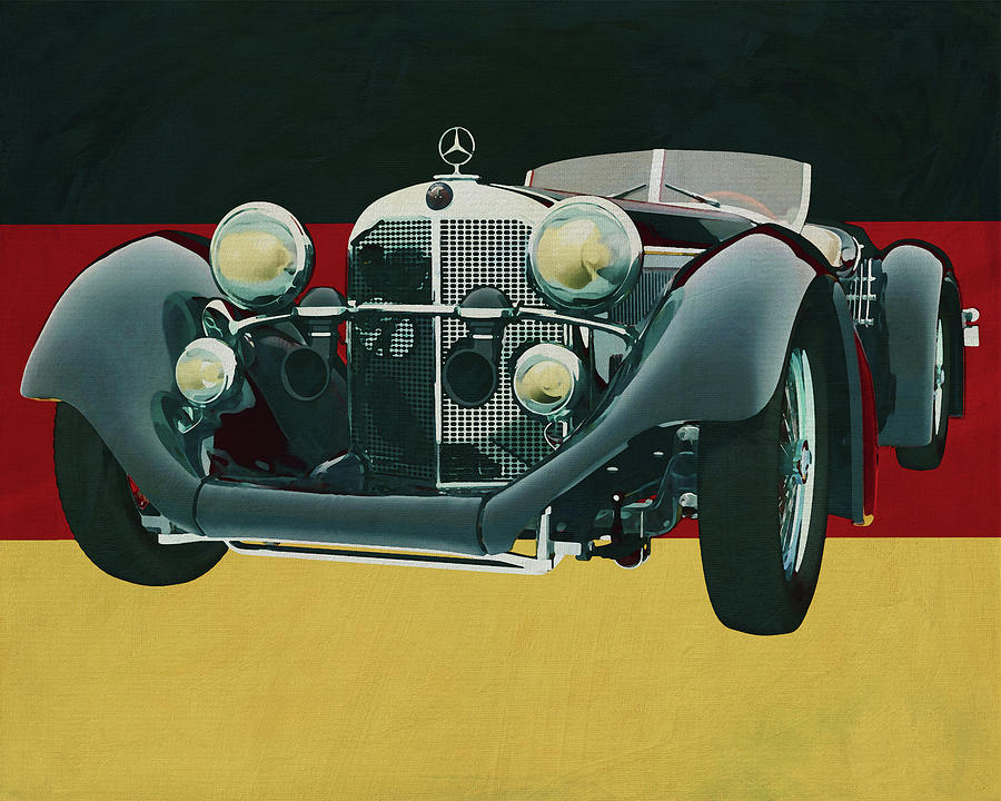 Mercedes - Benz SSK710 of 1930 in front of the German flag Painting by Jan Keteleer