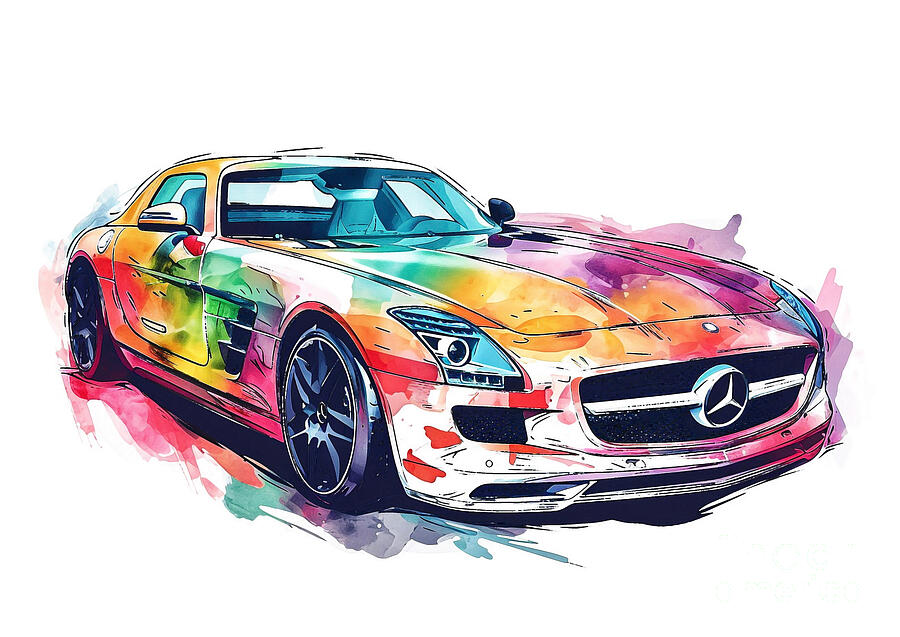 MercedesBenz SLS AMG auto vibrant colors Painting by Clark Leffler