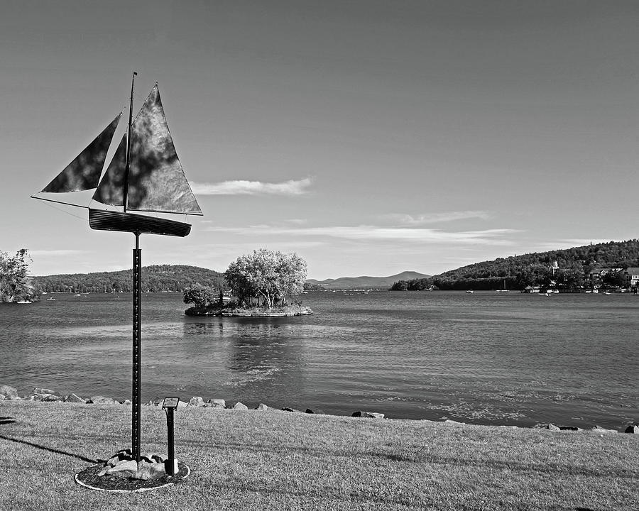 Meredith NH Art Installation Lake Winnepesaukee Ship Black and White Photograph by Toby McGuire