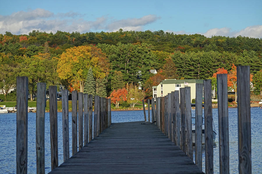 Meredith NH Pier Fall Foliage Lake Winnipesaukee Autumn Trees Photograph by Toby McGuire