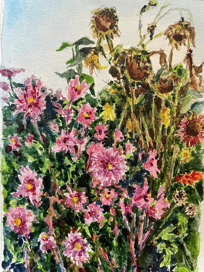 Meridian Community Garden Flowers Painting by Les Herman