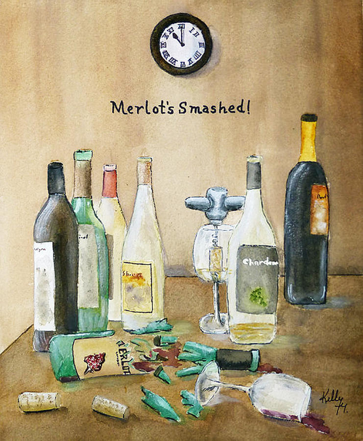 Merlots Smashed Painting by Kelly Mills