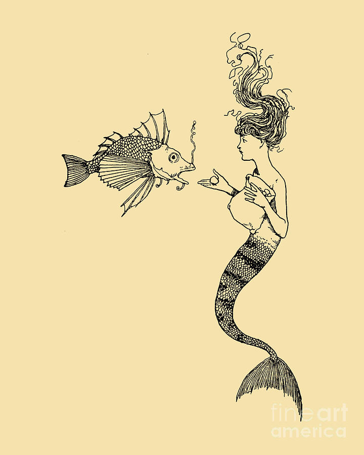 Mermaid Digital Art - Mermaid And Fish by Madame Memento