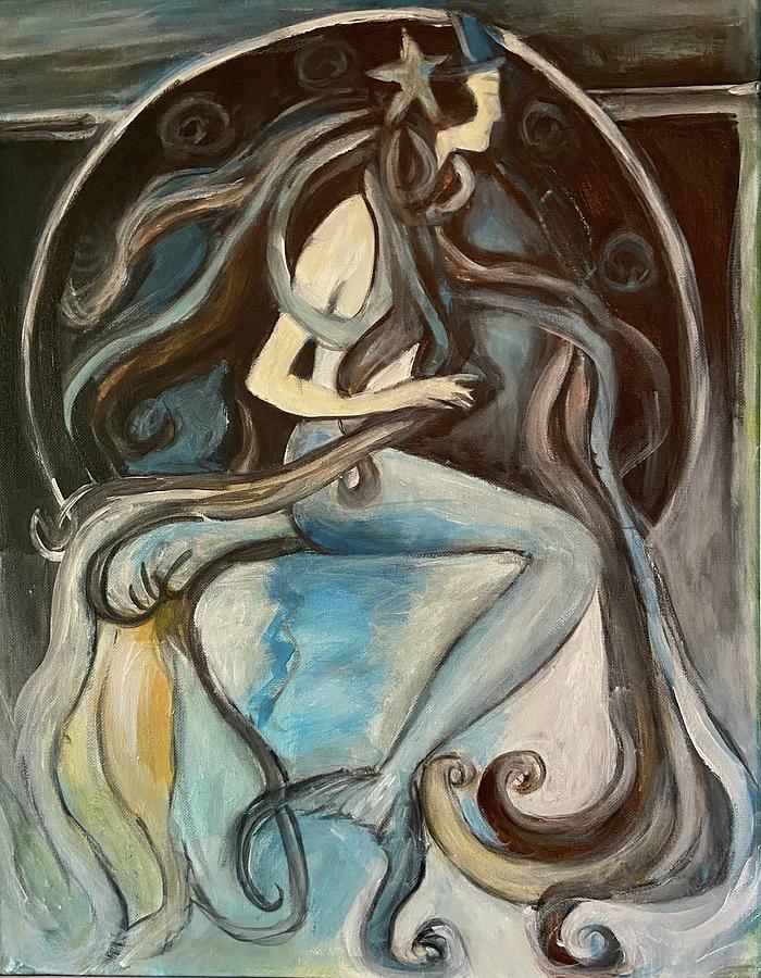 Mermaid Blue Painting by Denice Palanuk Wilson