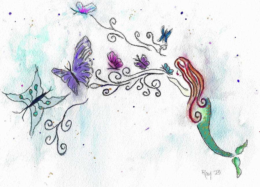 Mermaid Butterfly Kisses Painting by Roxy Rich