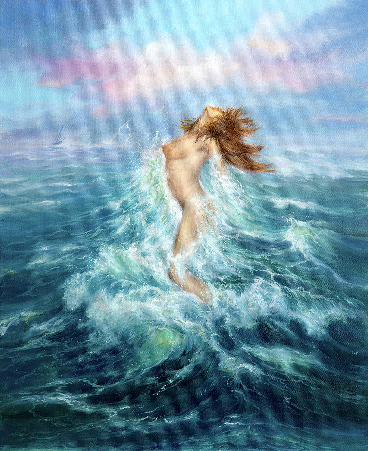 Mermaid Exits Ocean Painting