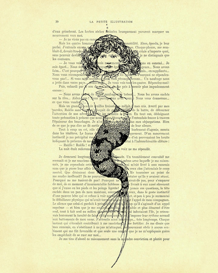 Mermaid Digital Art - Mermaid Girl In Black And White by Madame Memento