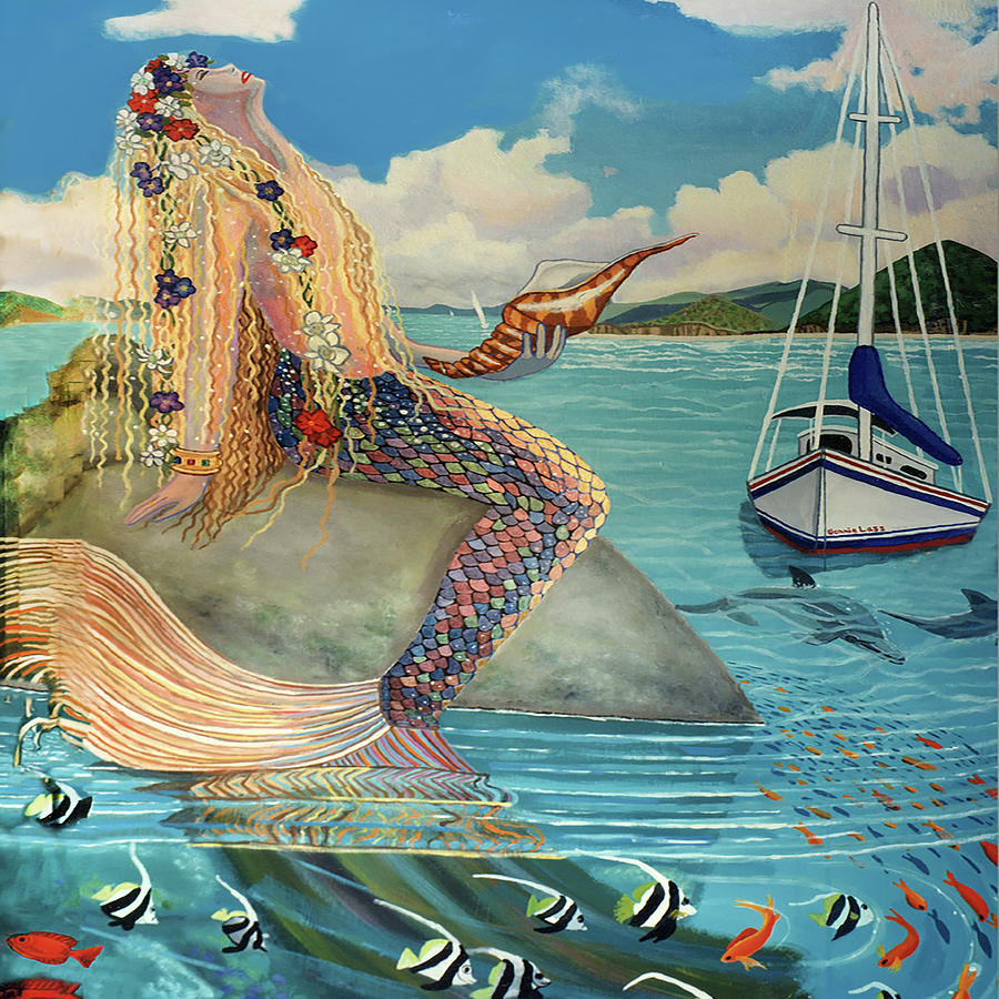 Mermaid in Paradise Tote Bag Version Painting by Bonnie Siracusa