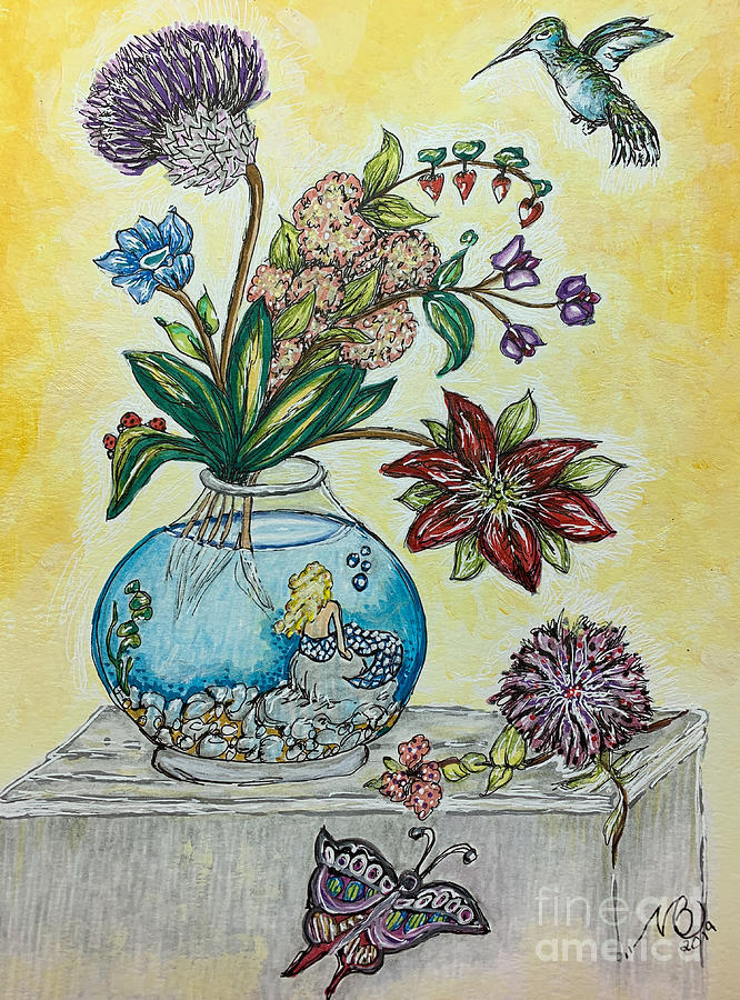 Flower Painting - Mermaid In Vase by Melin Baker