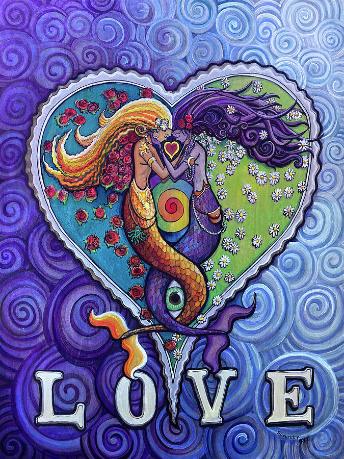 Mermaid Love Painting by David Sockrider