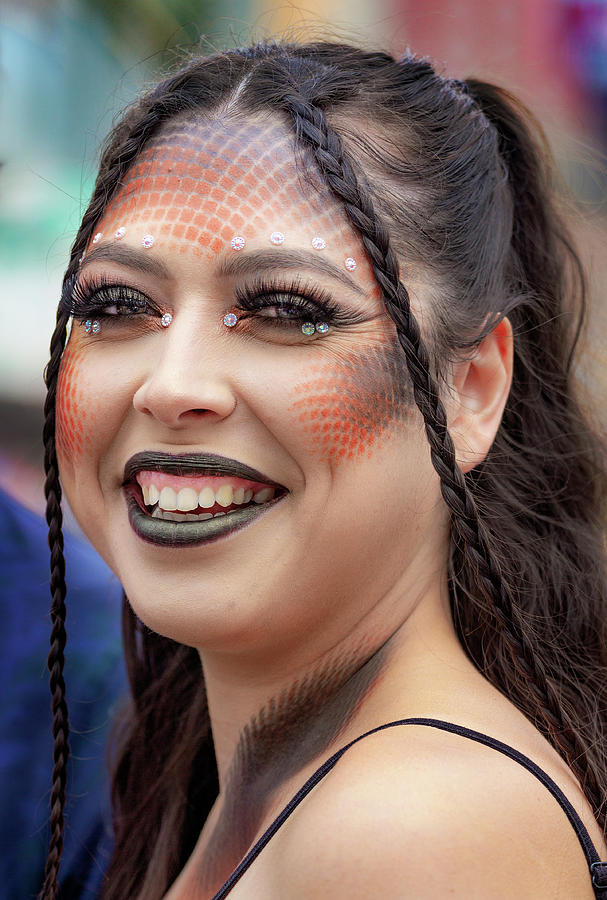 Mermaid Parade NYC 6_17_23 Woman - Braids and Scales Makeup Photograph by Robert Ullmann