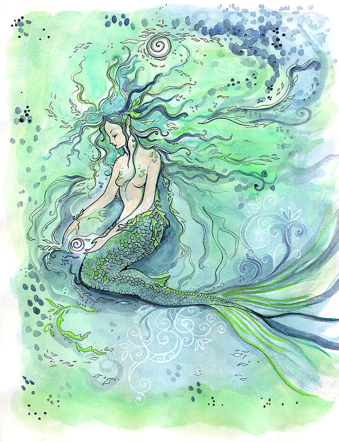 Mermaid Reflecting Painting by Katherine Nutt