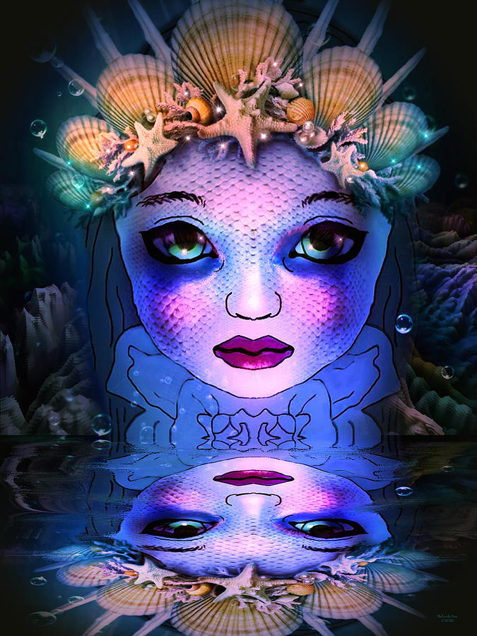 Mermaid Reflections of a Cartoon Girl Digital Art by Artful Oasis