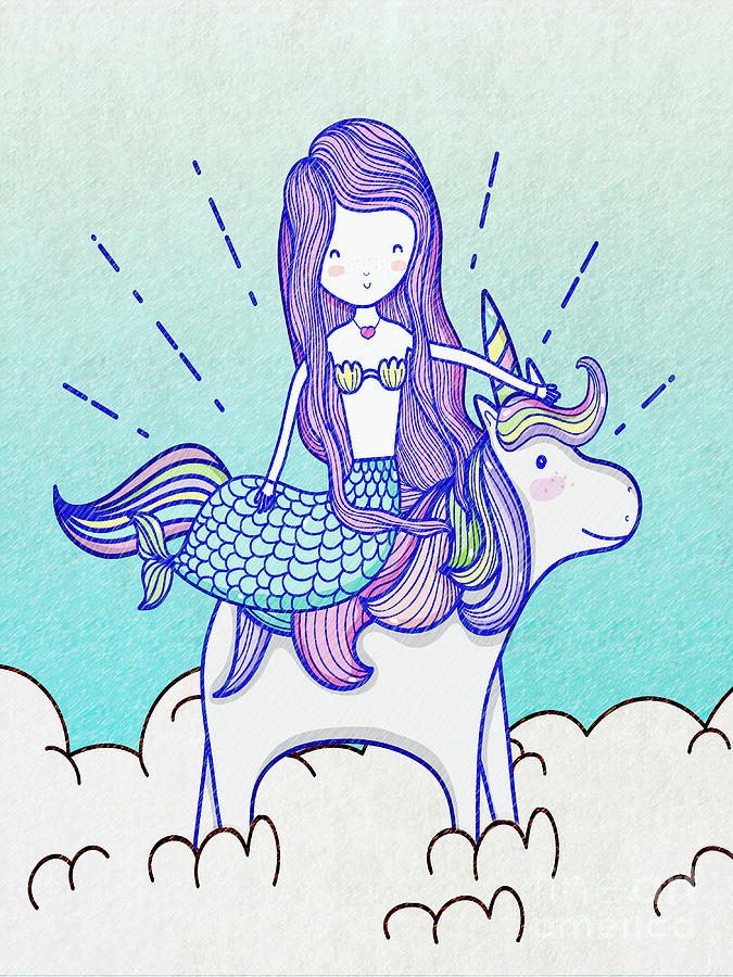 Mermaid Riding A Unicorn Embroidery | Embroidery