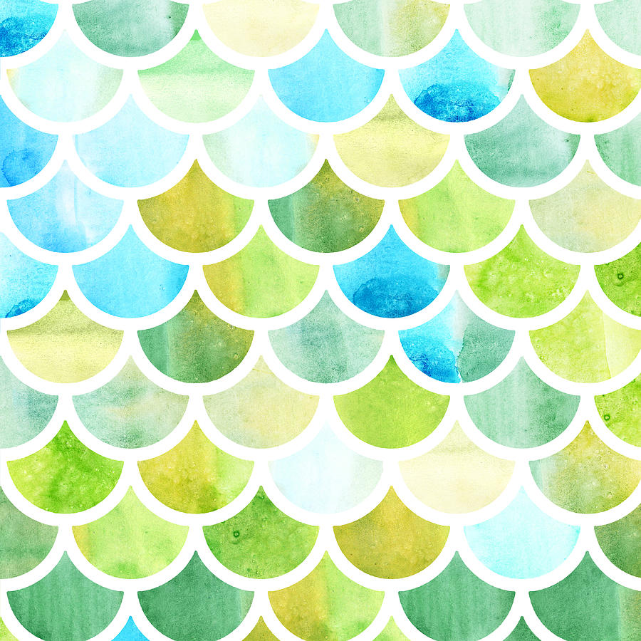 Mermaid Scales. Watercolor Fish Scales. Bright Summer Pattern With 