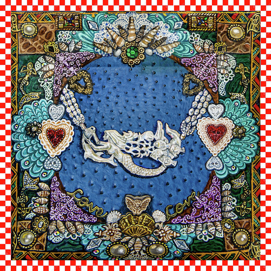Mermaid Shells with Checker border Painting by Bonnie Siracusa
