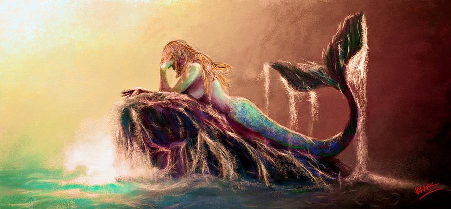 Mermaid siren attracting ships in a fog Painting by James Shepherd