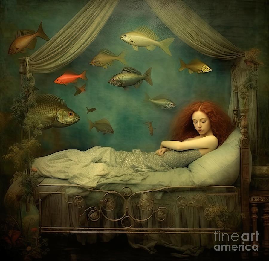 Mermaid Slumber Painting by Mindy Sommers