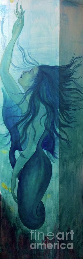 Mermaid Touching Seahorse, mural detail Painting by Sheri Lauren