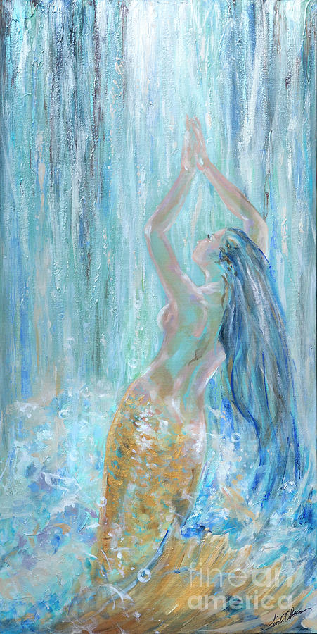 Mermaid Waterfall Painting by Linda Olsen