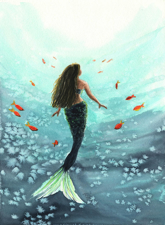 Mermaid With Fish Painting by Taphath Foose - Fine Art America