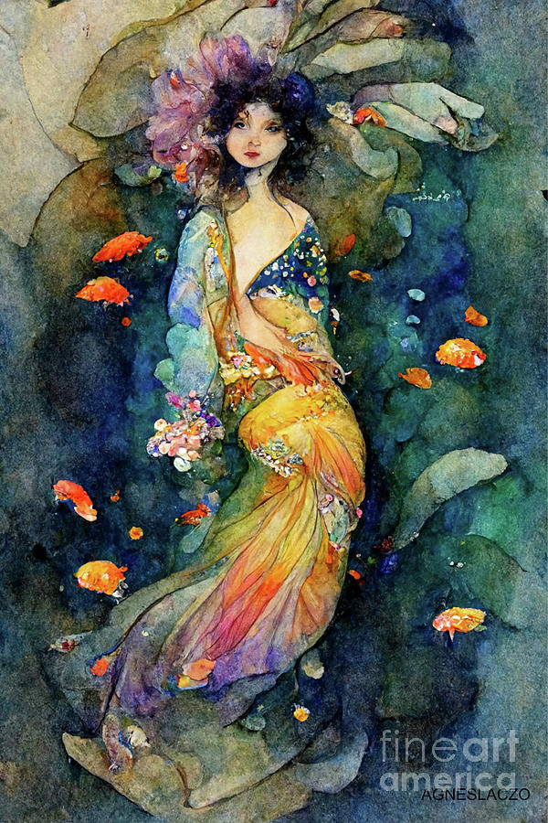 Mermaid with goldfish Digital Art by Agnes Laczo | Fine Art America