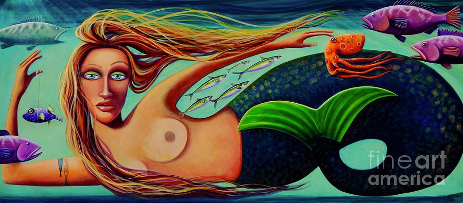 Mermaid Painting - Mermaid with octopus. by Mary Naylor