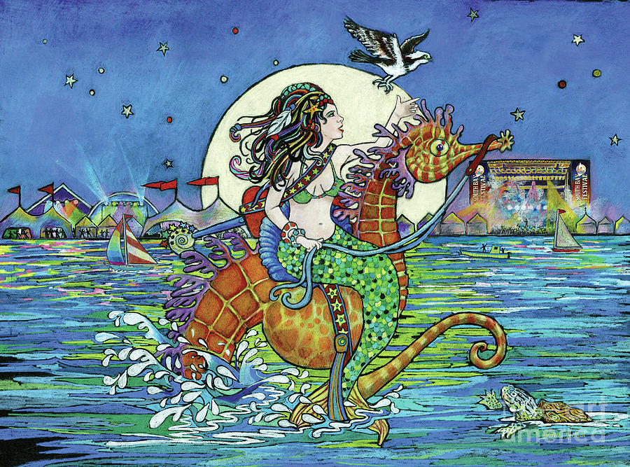 Mermaid with Sea Horse Painting by Susan Herbst