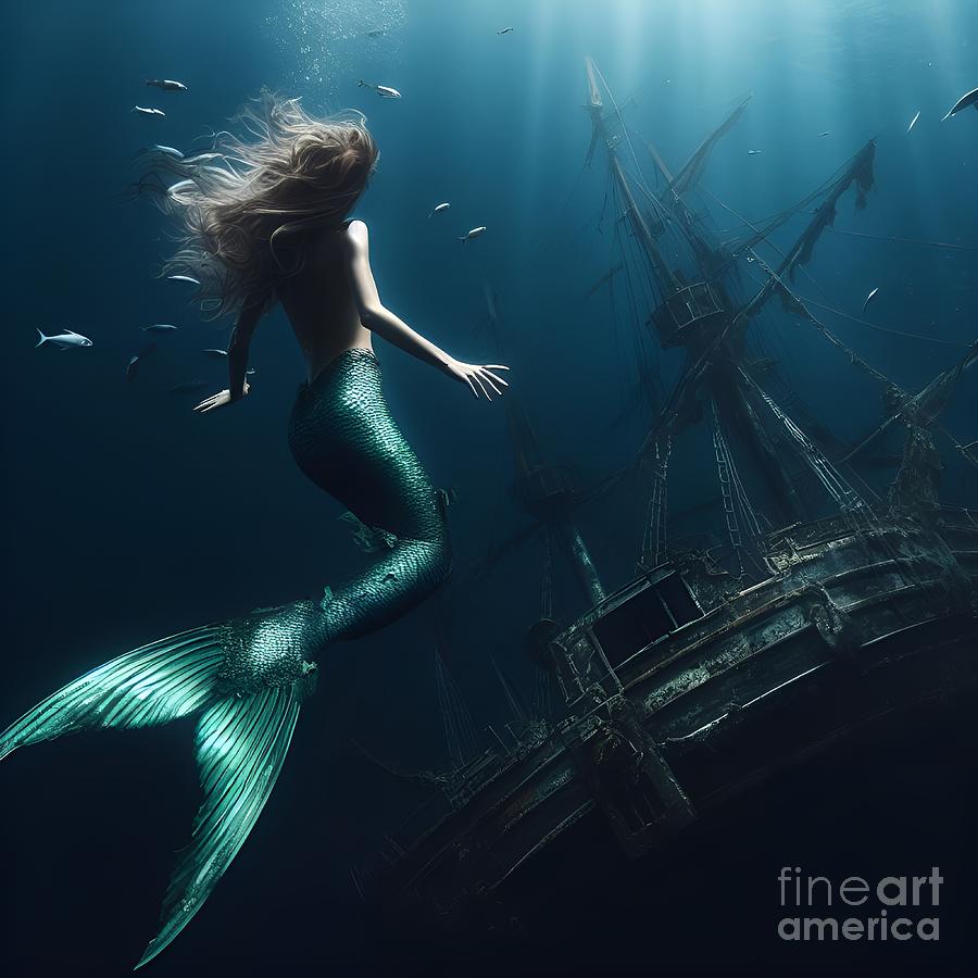 Mermaid with Shipwreck 1 Digital Art by Cherished Moments - Fine Art ...