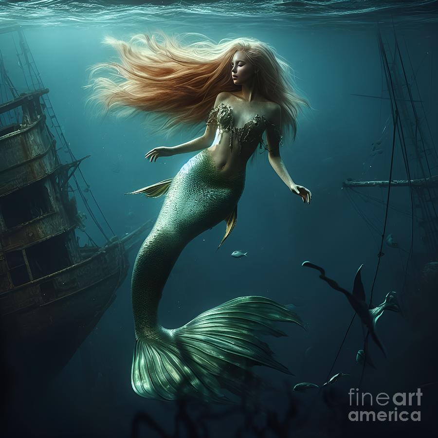 Mermaid With Shipwreck 10 Digital Art By Cherished Moments - Fine Art 