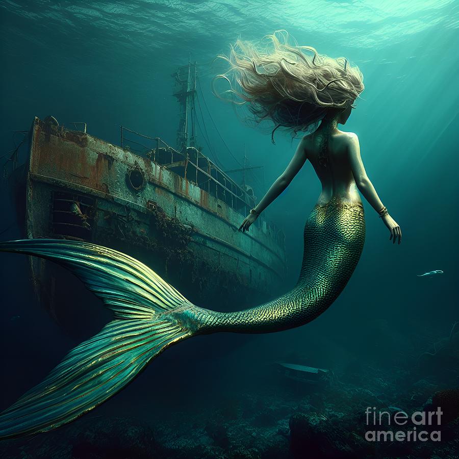 Mermaid with Shipwreck 12 Digital Art by Cherished Moments - Fine Art ...