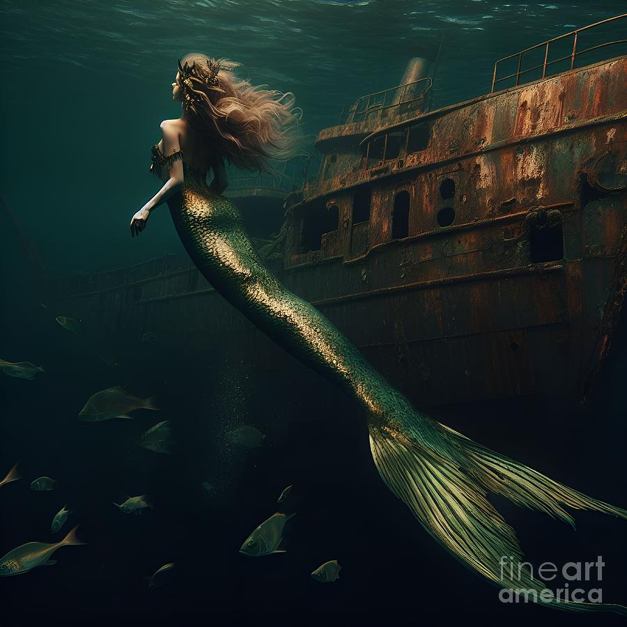 Mermaid with Shipwreck 15 Digital Art by Cherished Moments - Fine Art ...