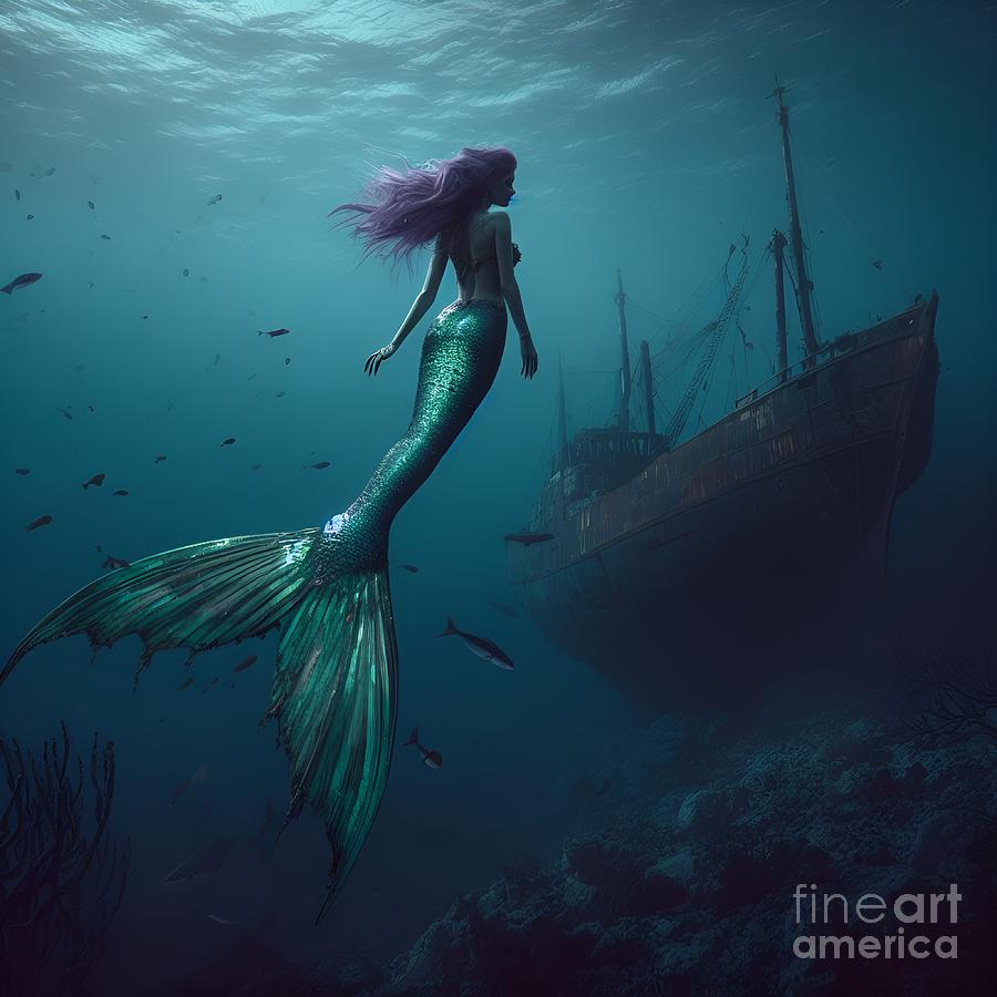 Mermaid with Shipwreck 2 Digital Art by Cherished Moments - Fine Art ...