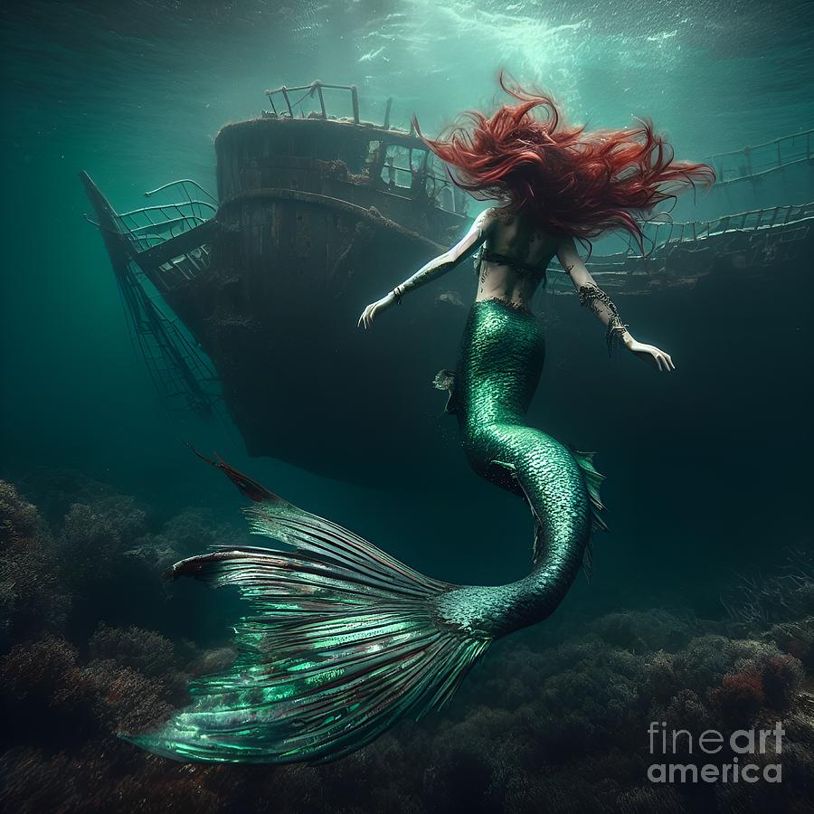 Mermaid with Shipwreck 3 Digital Art by Cherished Moments - Fine Art ...