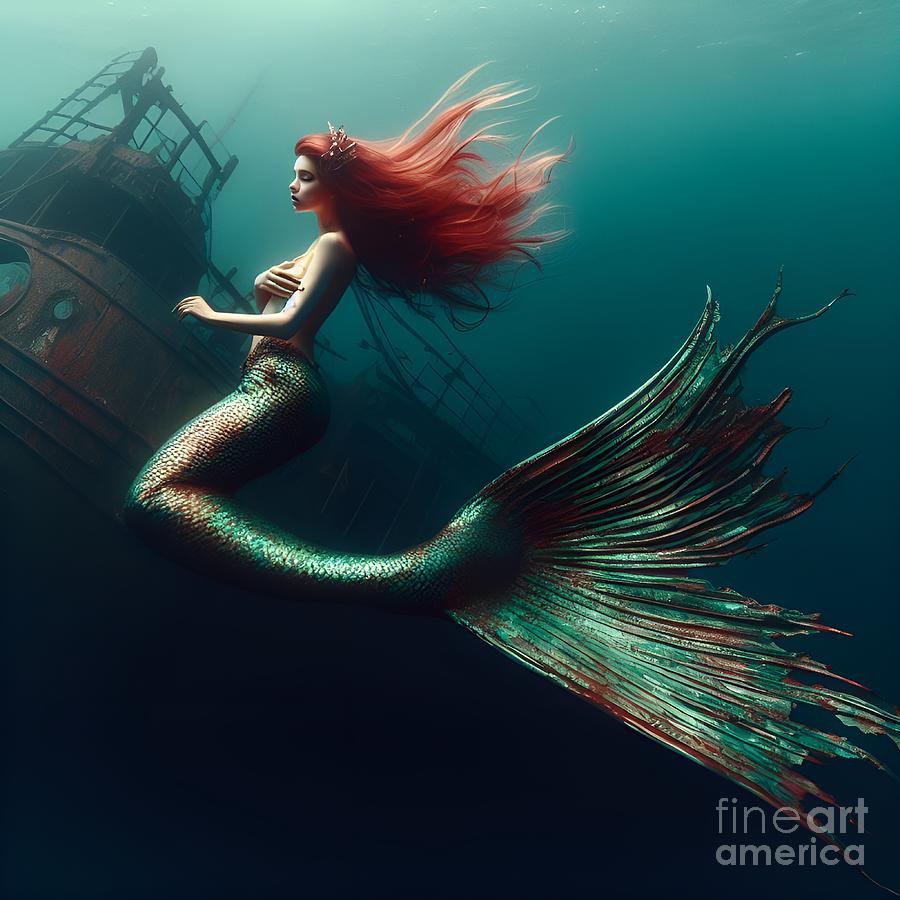 Mermaid with Shipwreck 4 Digital Art by Cherished Moments - Fine Art ...