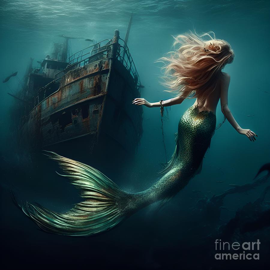 Mermaid with Shipwreck 9 Digital Art by Cherished Moments - Fine Art ...