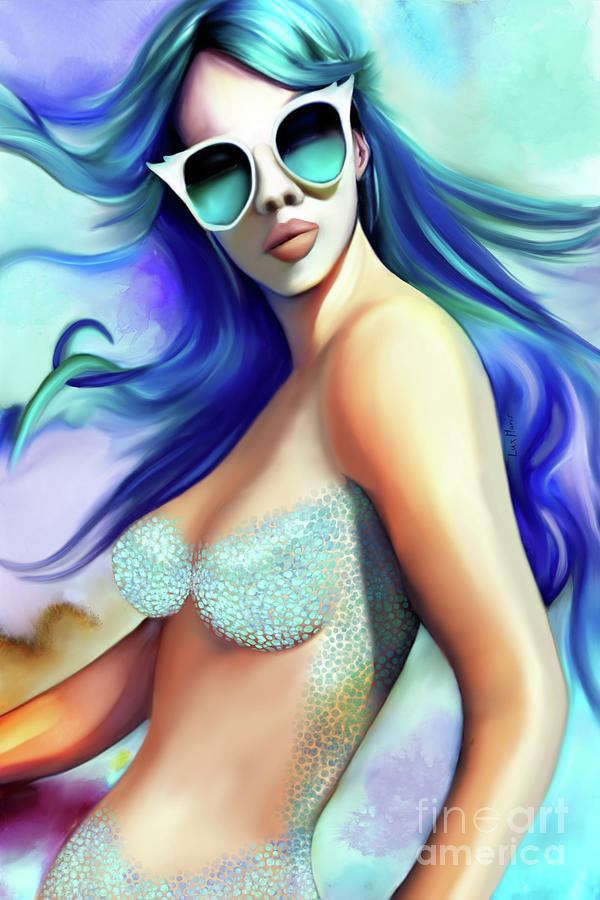 Mermaid with sunglasses Painting by Renate Janssen