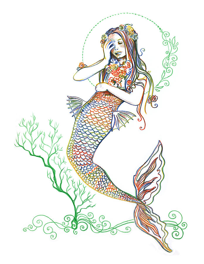 Mermay 08 2018 Mermaid Drawing by Katherine Nutt